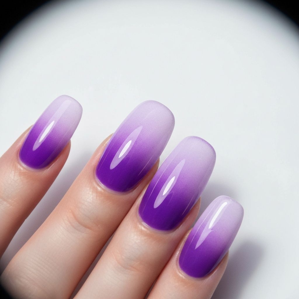 Uñas acrílicas con efecto ombre morado